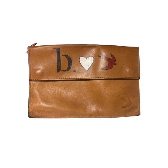 Clare V Handbags - Clare V. leather clutch, Cuoio color, custom hand-painted, heart and bird motif